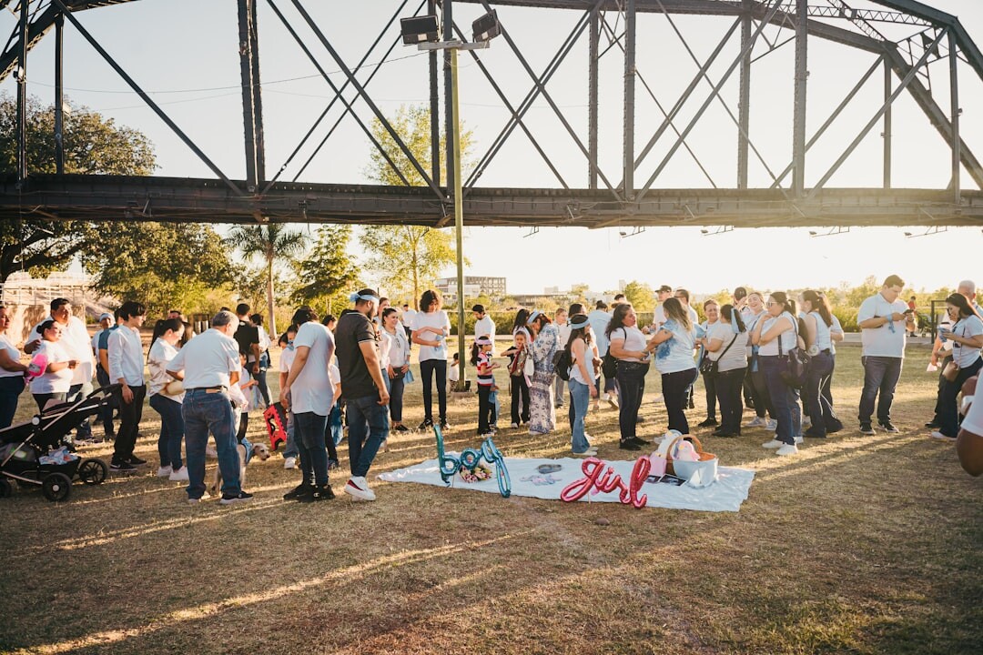 Large group of senior club members gathered at an outdoor event